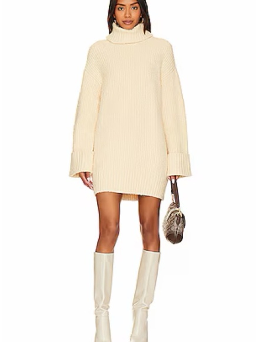 Lovers + Friends Cream Ribbed Turtleneck Sweater Mini Dress
